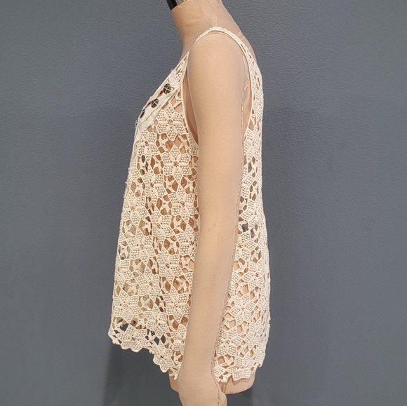 SAGE LANE Cream Crochet Lace Boho Hippie Tunic Tank Top S/M - Picture 6 of 8